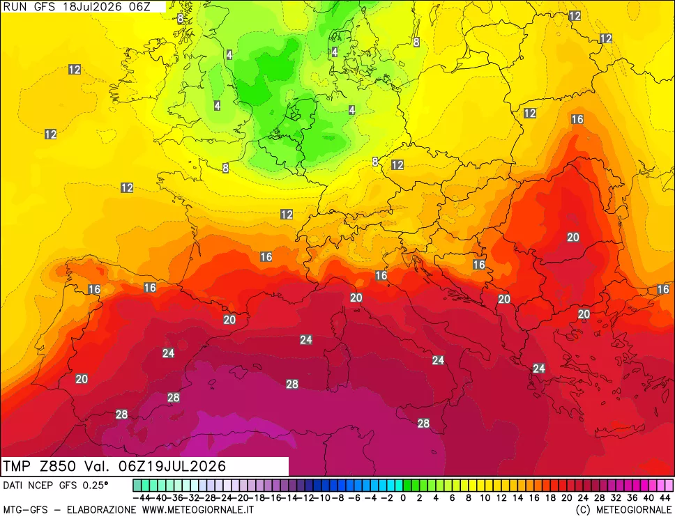 mappa 850 hPa Temp