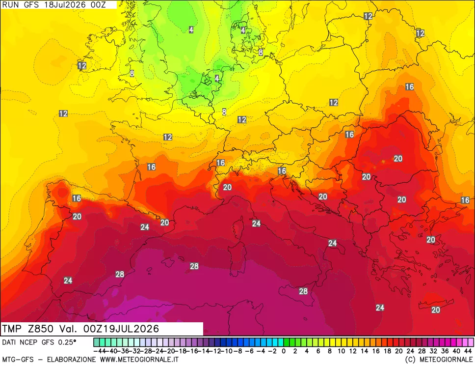 mappa 850 hPa Temp