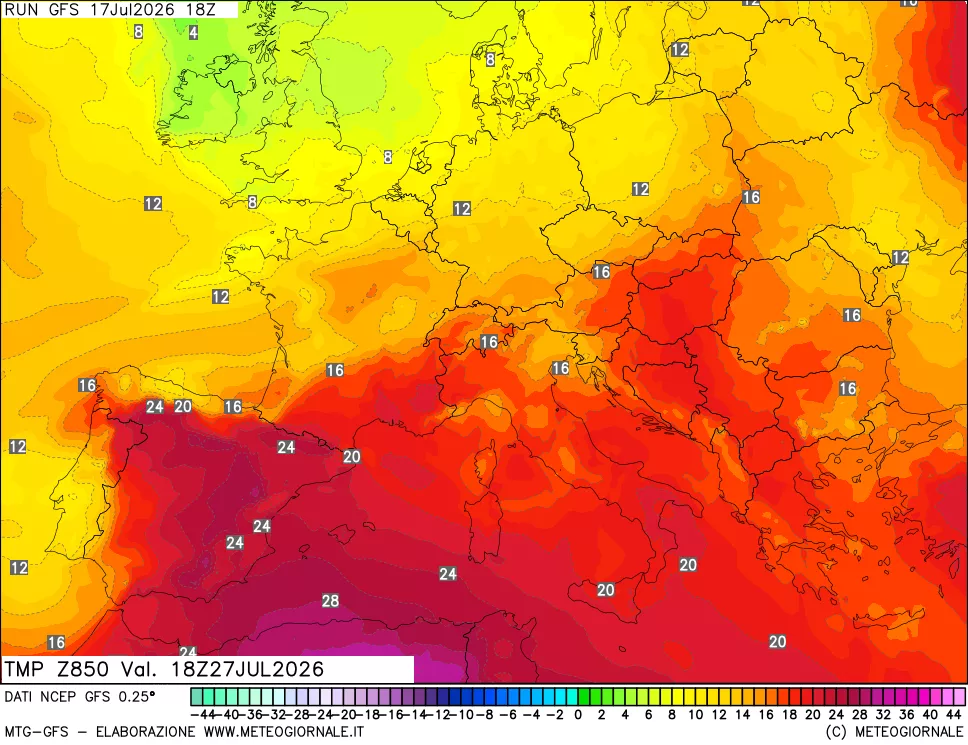 mappa 850 hPa Temp