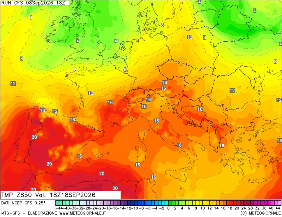 mappa 850 hPa Temp