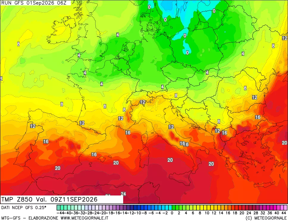 mappa 850 hPa Temp