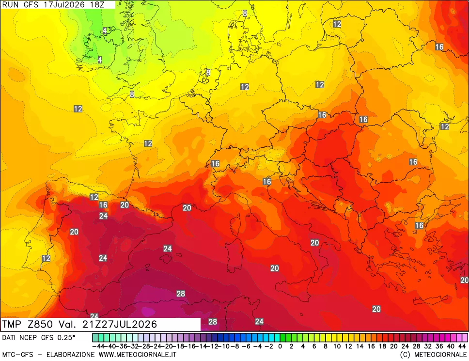 mappa 850 hPa Temp