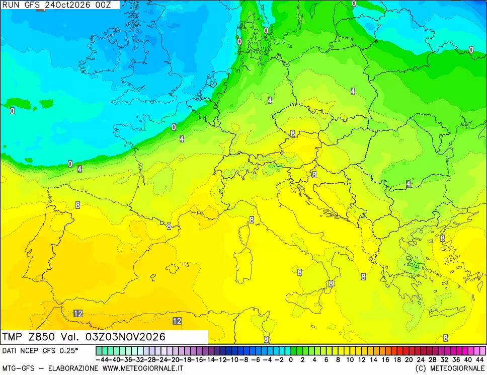 mappa 850 hPa Temp