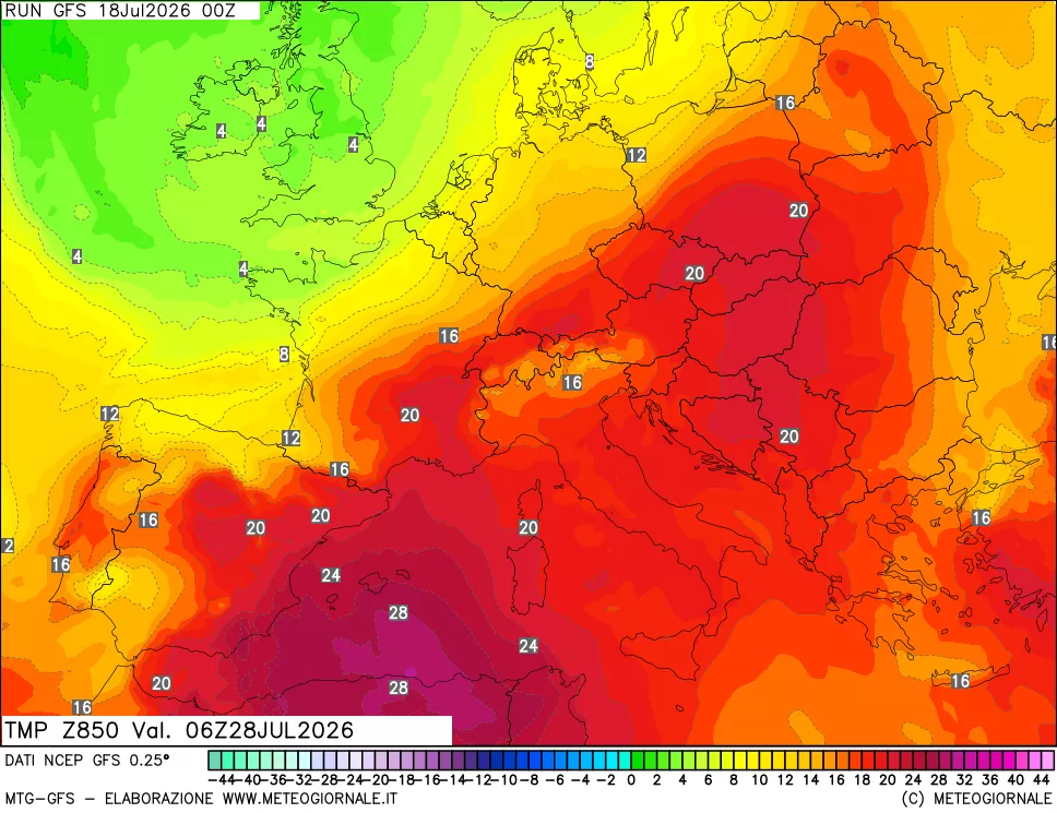 mappa 850 hPa Temp
