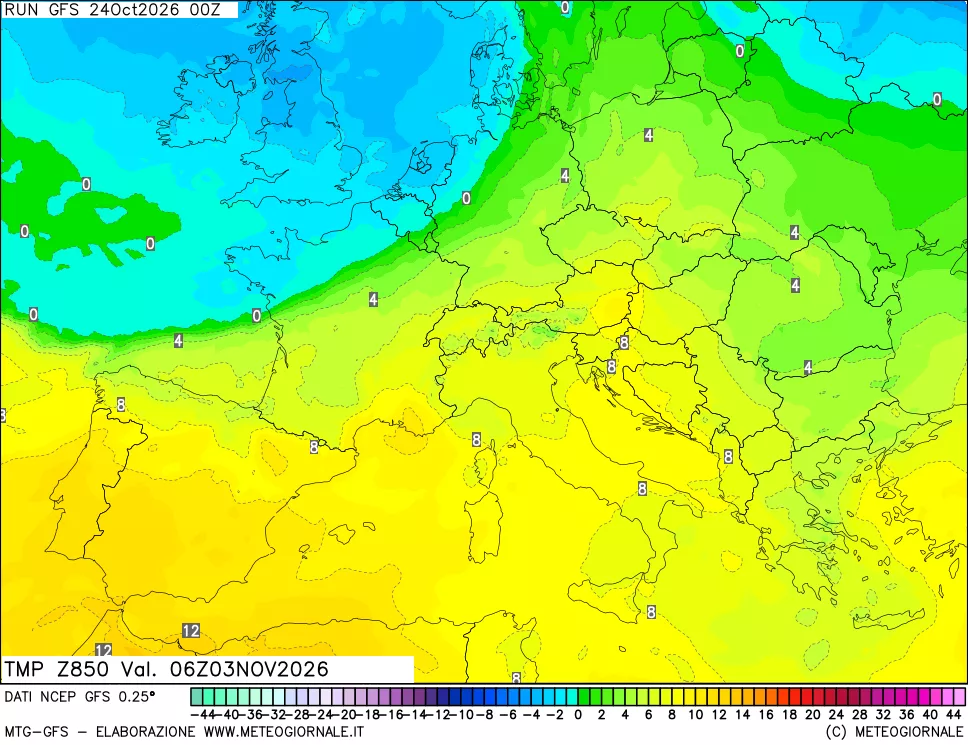 mappa 850 hPa Temp