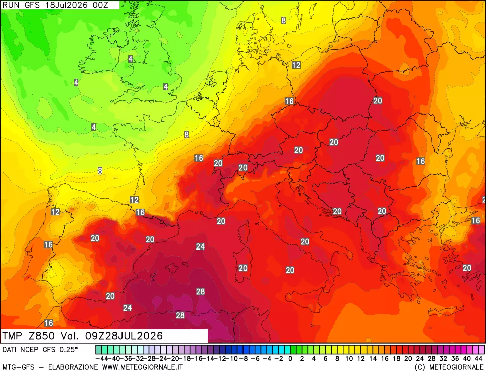 mappa 850 hPa Temp