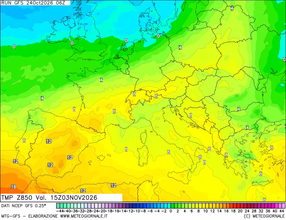 mappa 850 hPa Temp