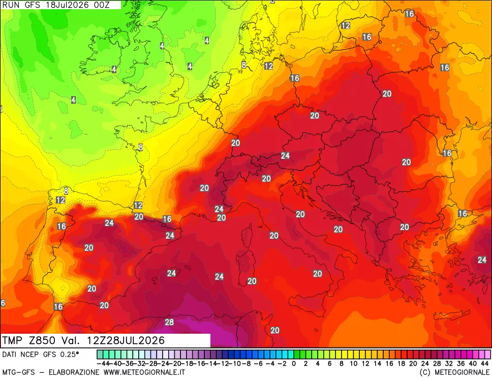 mappa 850 hPa Temp