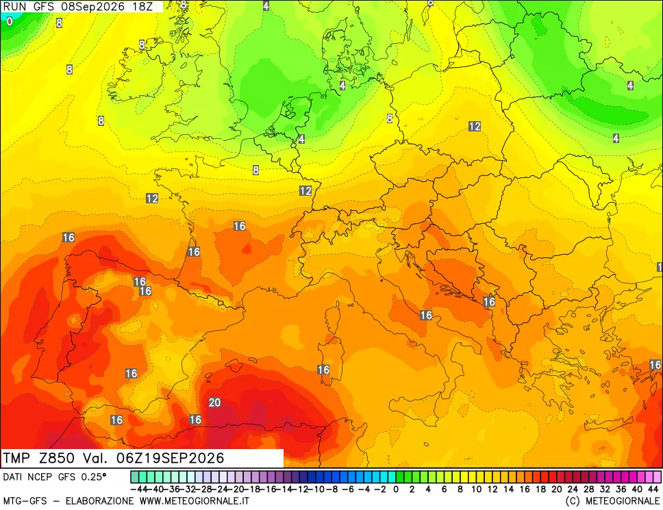 mappa 850 hPa Temp