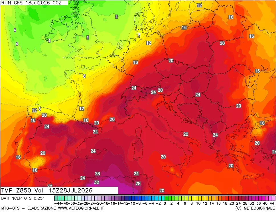 mappa 850 hPa Temp