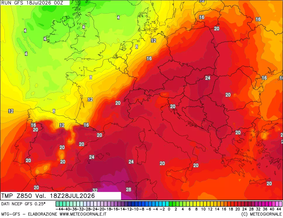 mappa 850 hPa Temp