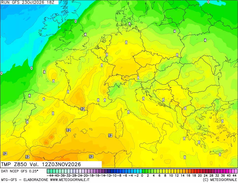 mappa 850 hPa Temp