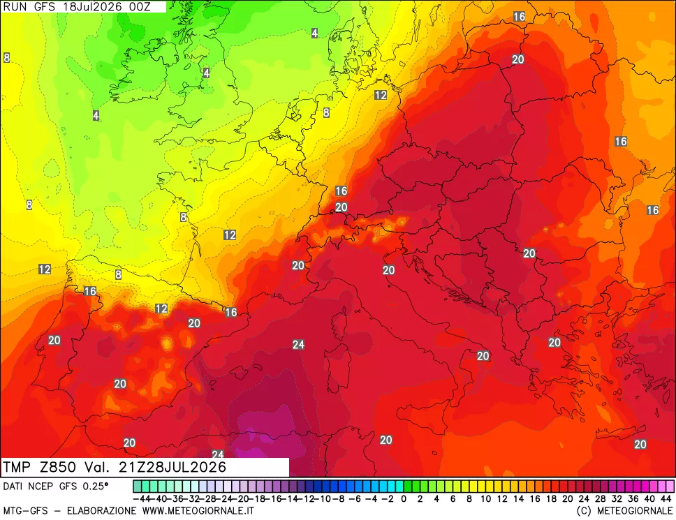 mappa 850 hPa Temp