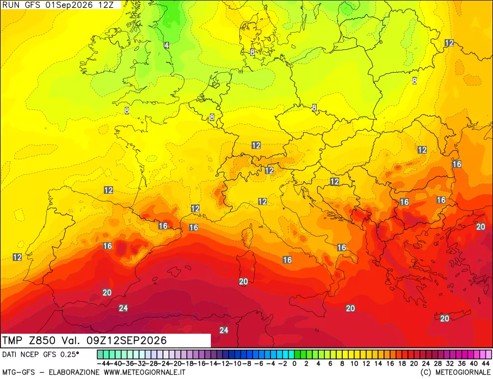 mappa 850 hPa Temp