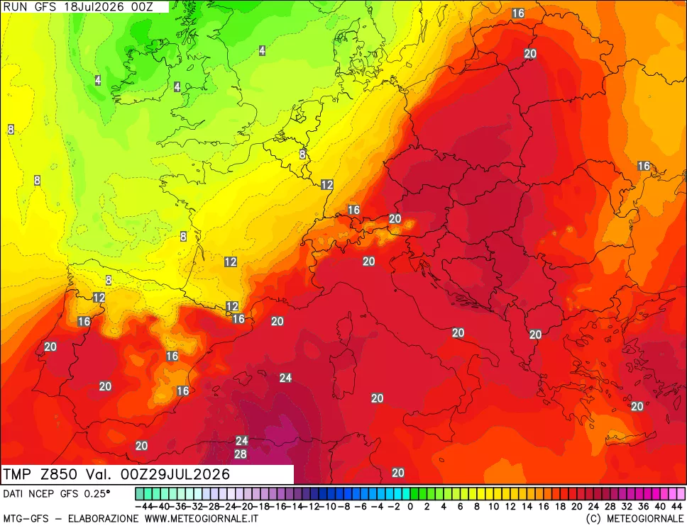 mappa 850 hPa Temp