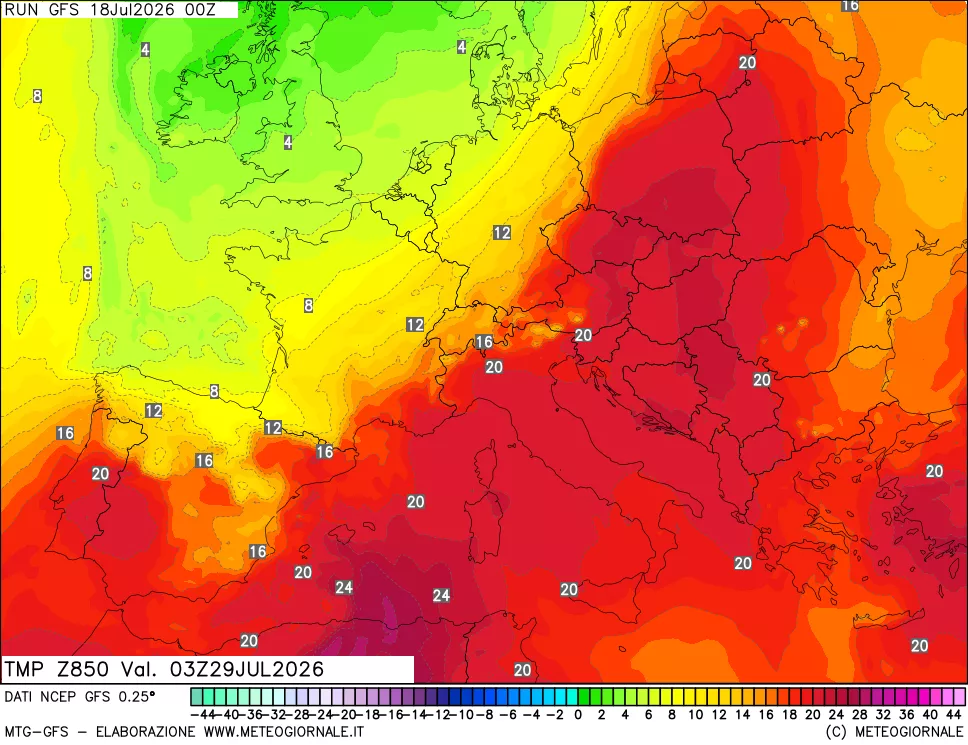 mappa 850 hPa Temp