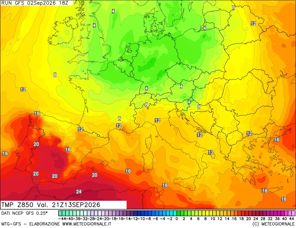 mappa 850 hPa Temp