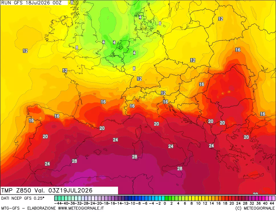 mappa 850 hPa Temp