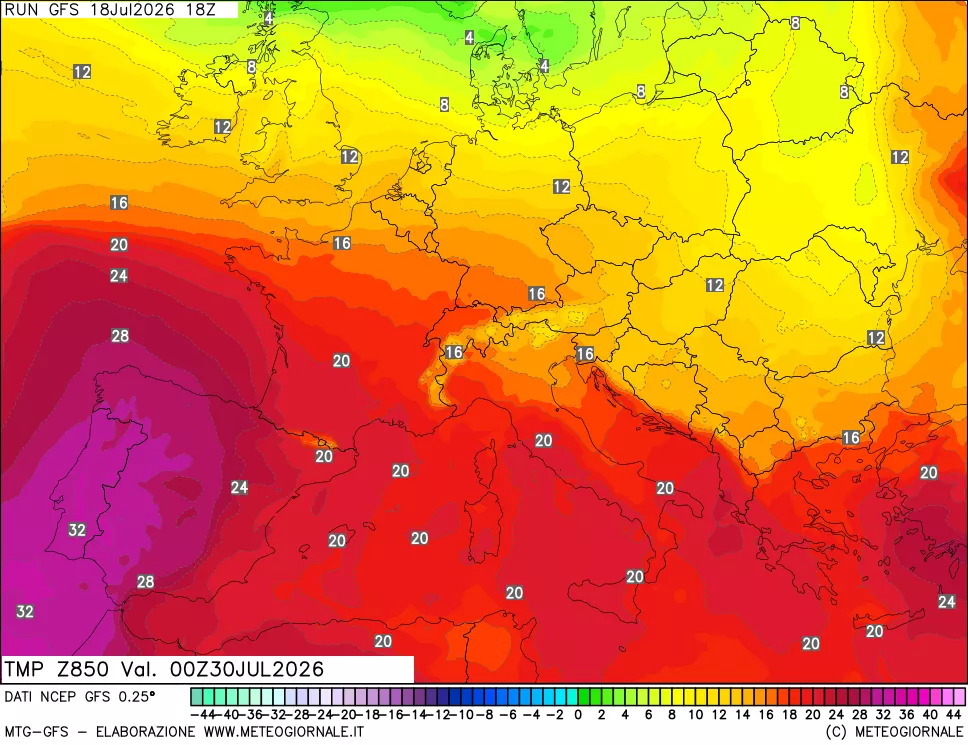 mappa 850 hPa Temp