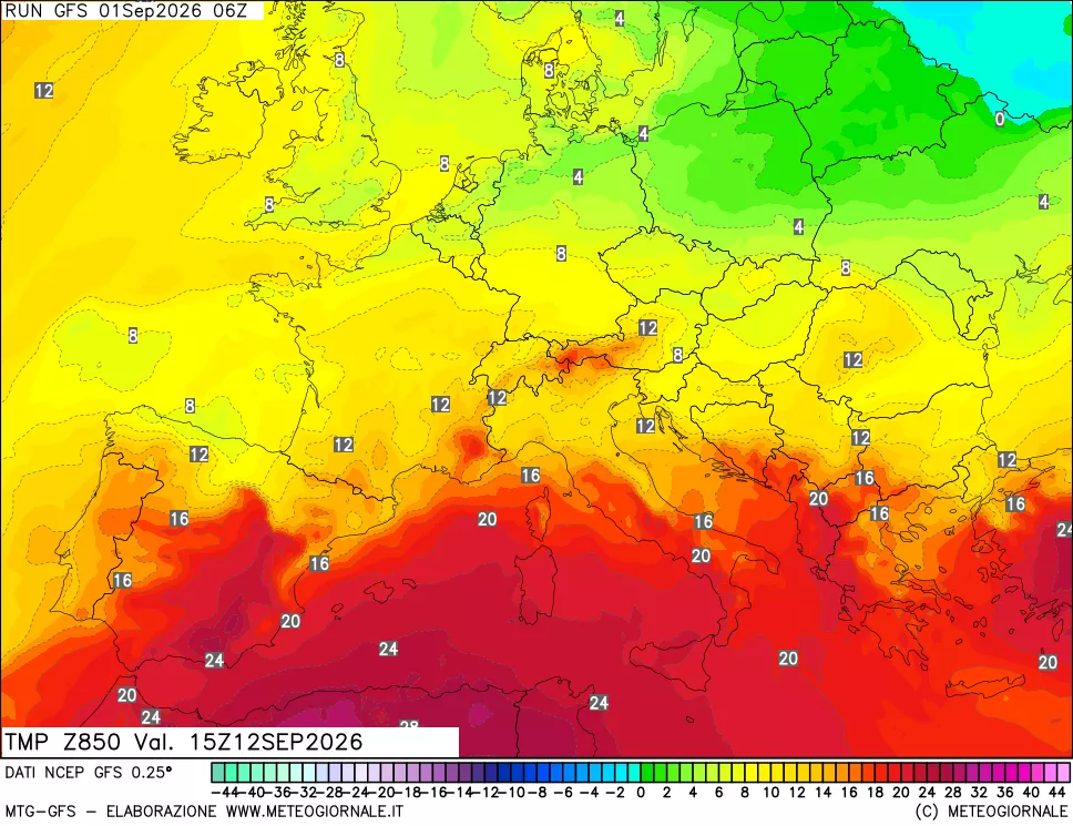 mappa 850 hPa Temp
