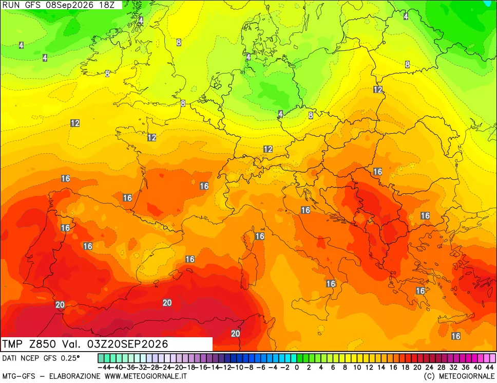 mappa 850 hPa Temp