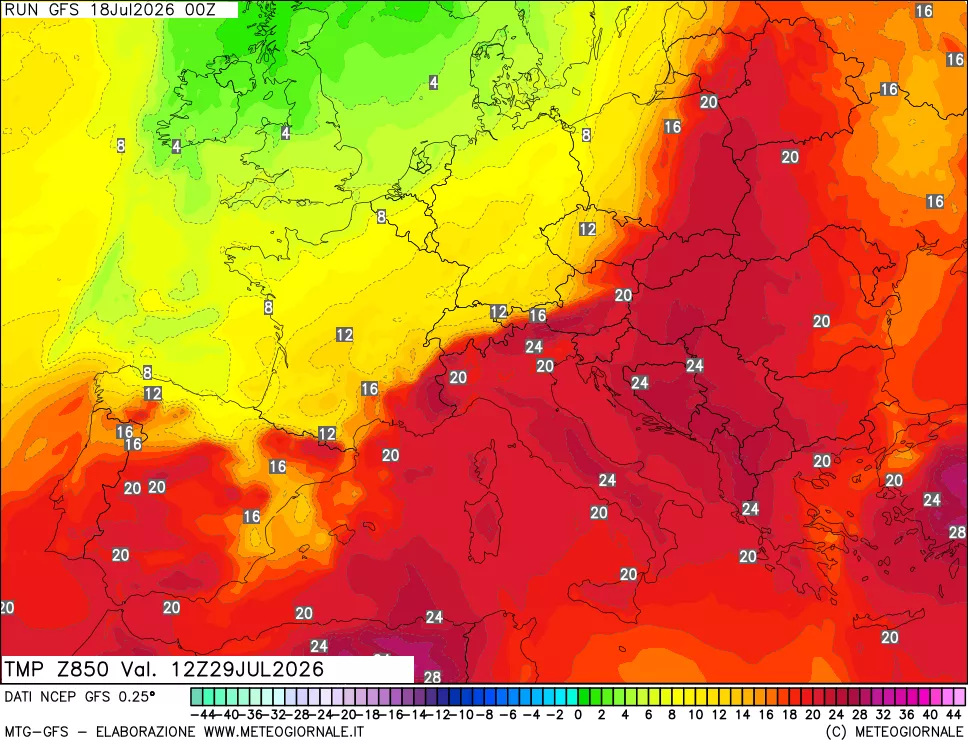 mappa 850 hPa Temp