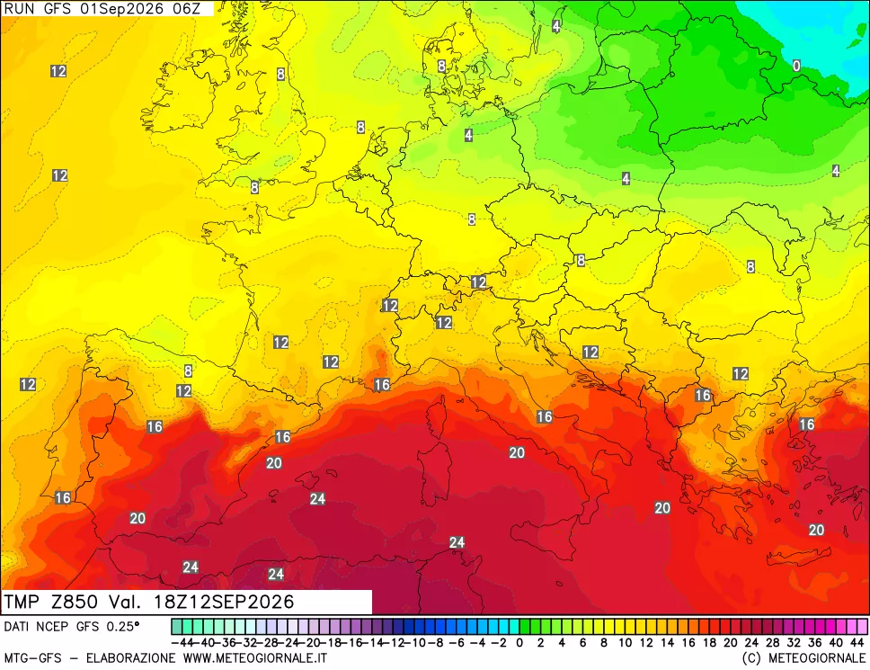 mappa 850 hPa Temp