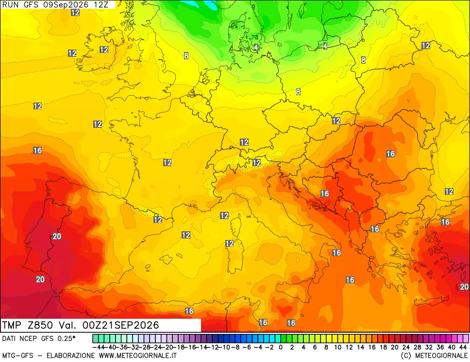 mappa 850 hPa Temp