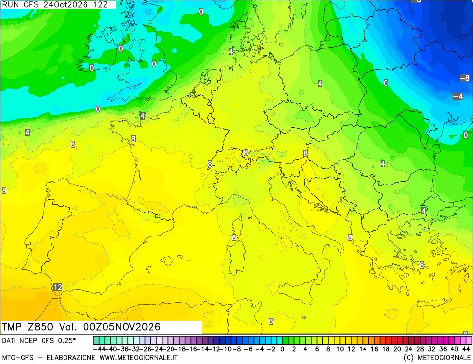 mappa 850 hPa Temp
