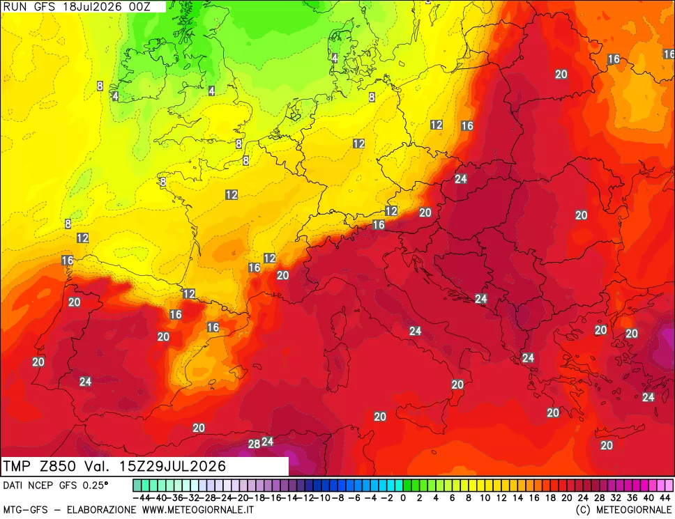 mappa 850 hPa Temp