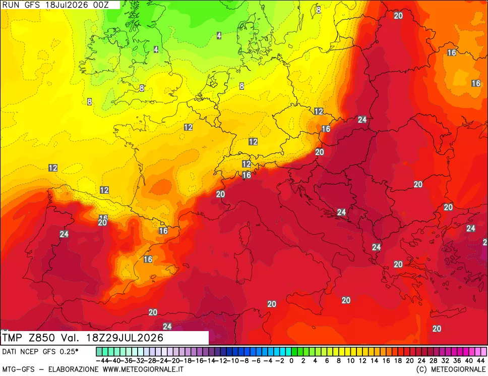 mappa 850 hPa Temp