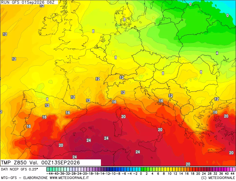mappa 850 hPa Temp