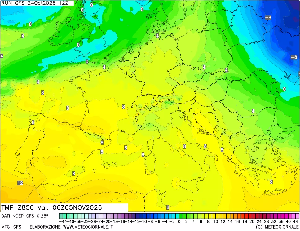 mappa 850 hPa Temp