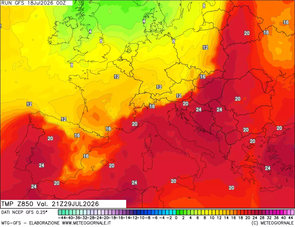 mappa 850 hPa Temp