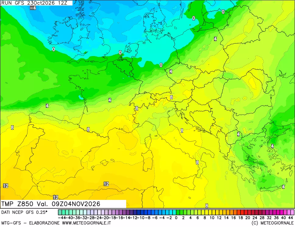 mappa 850 hPa Temp