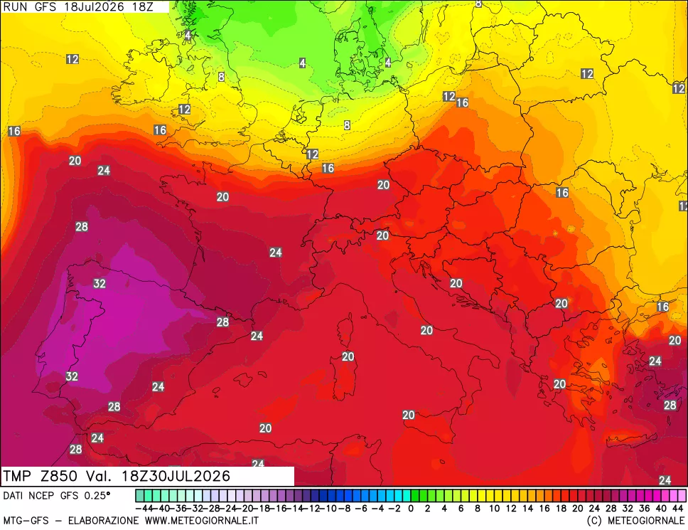 mappa 850 hPa Temp