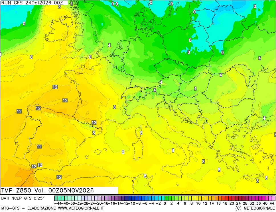 mappa 850 hPa Temp