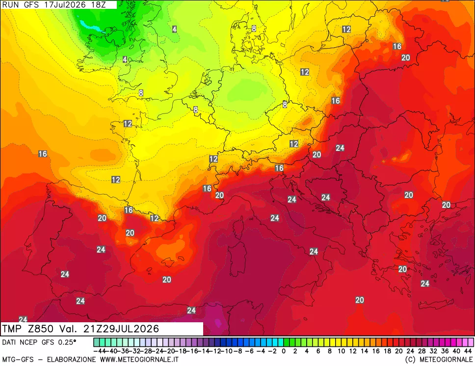mappa 850 hPa Temp