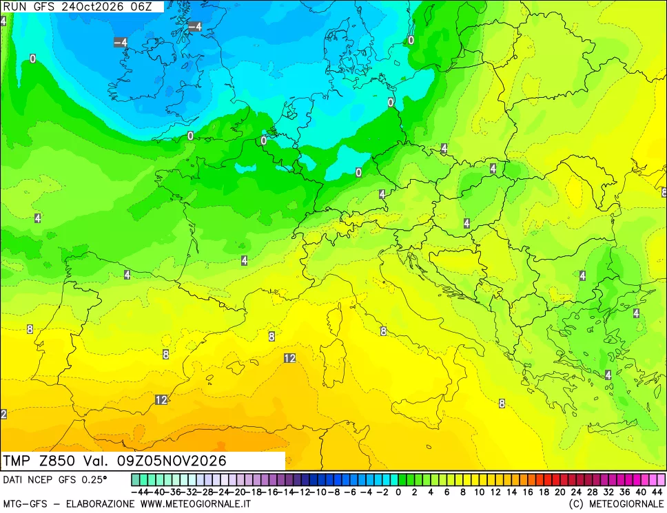 mappa 850 hPa Temp