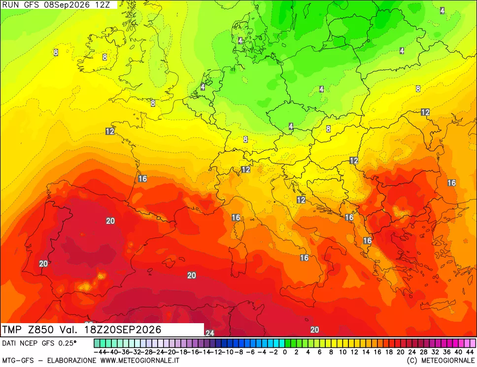 mappa 850 hPa Temp