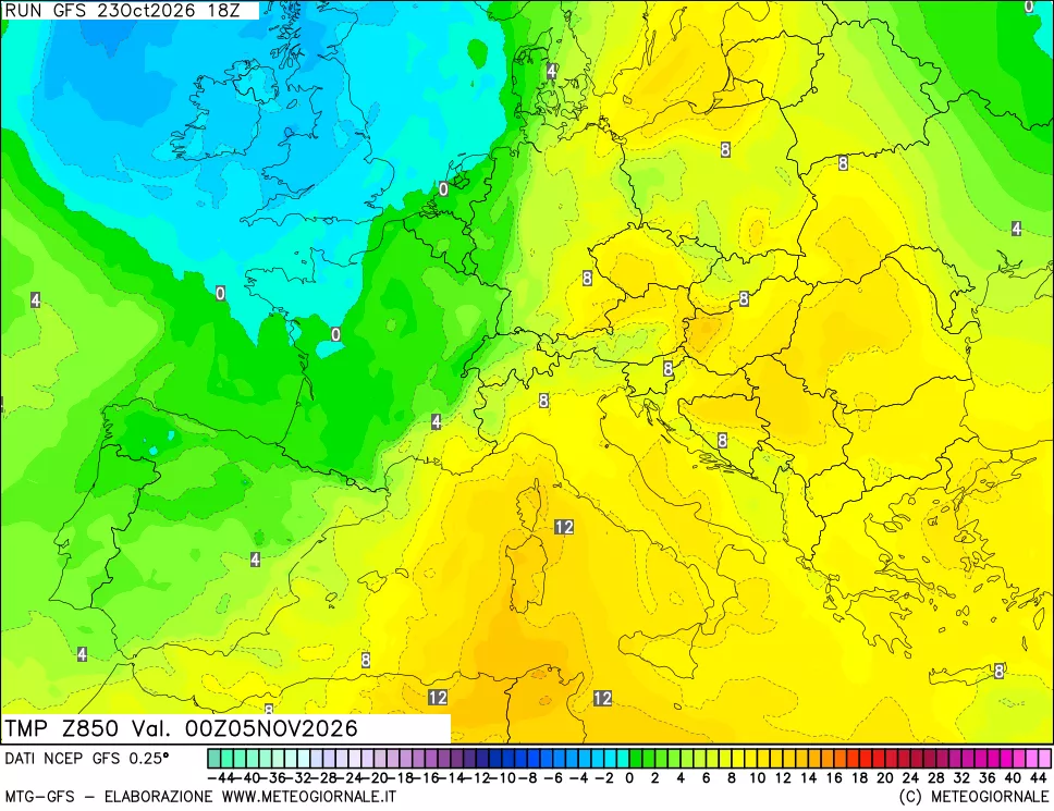 mappa 850 hPa Temp