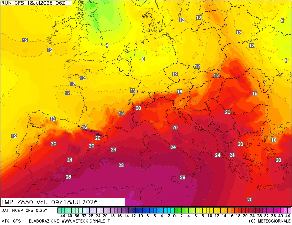 mappa 850 hPa Temp