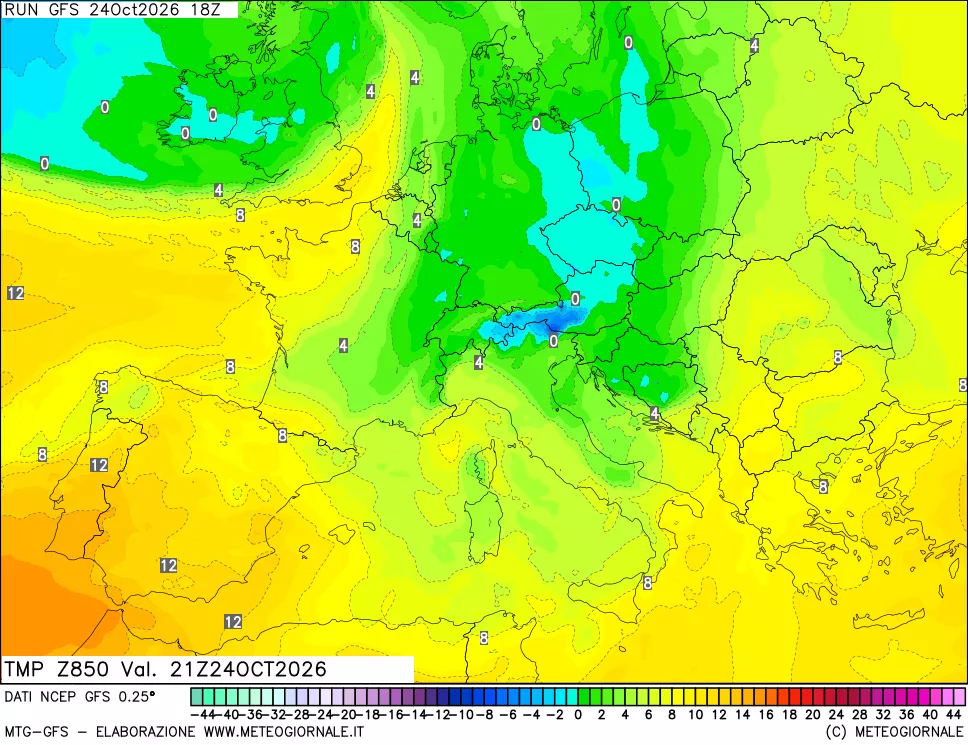 mappa 850 hPa Temp