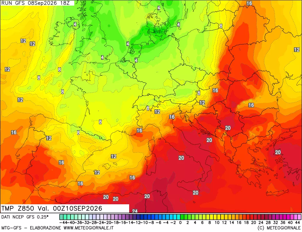 mappa 850 hPa Temp