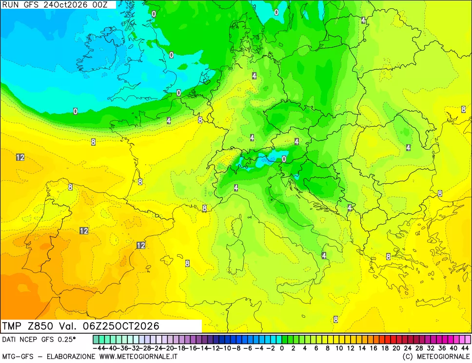 mappa 850 hPa Temp