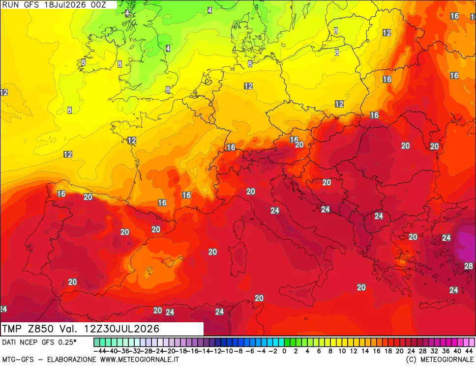 mappa 850 hPa Temp