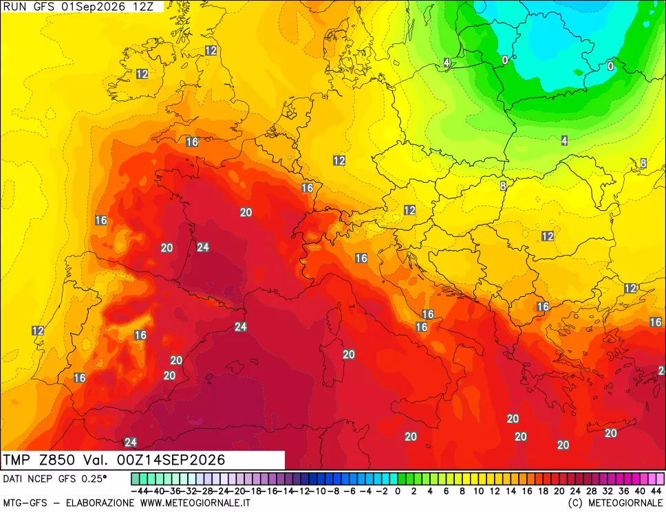 mappa 850 hPa Temp