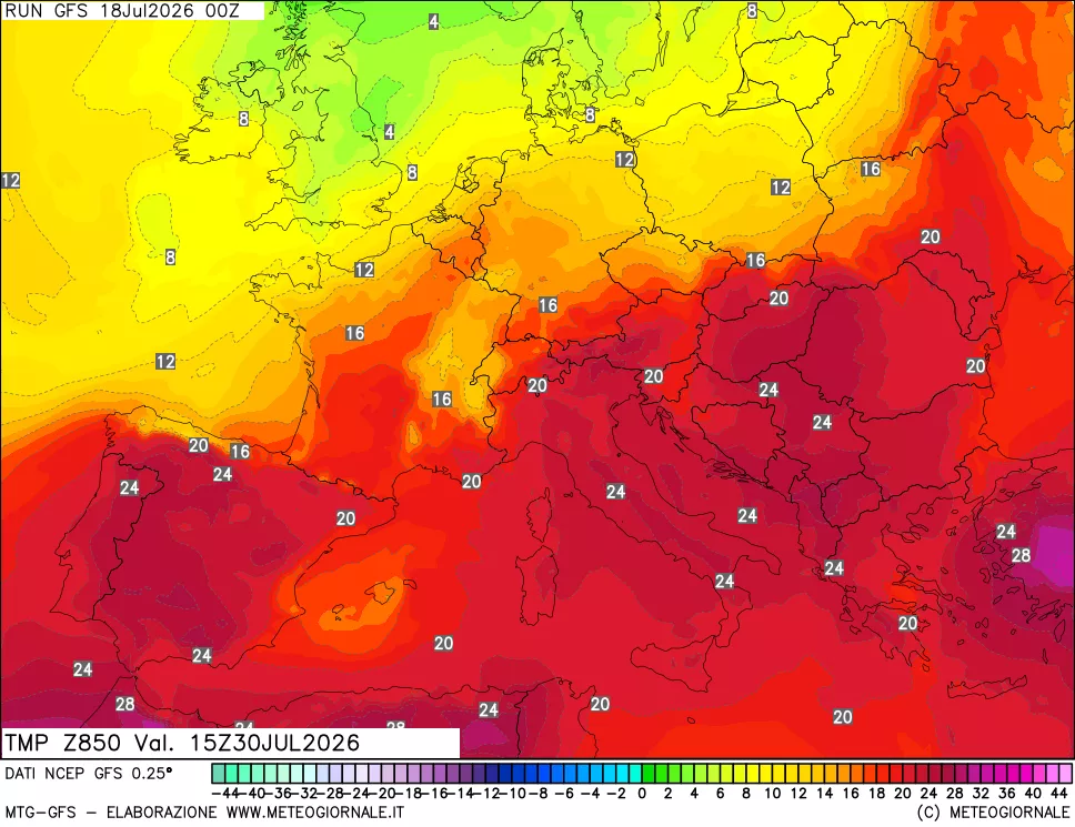 mappa 850 hPa Temp