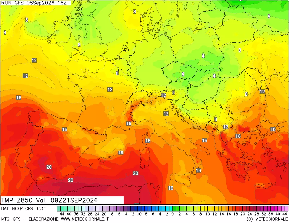 mappa 850 hPa Temp