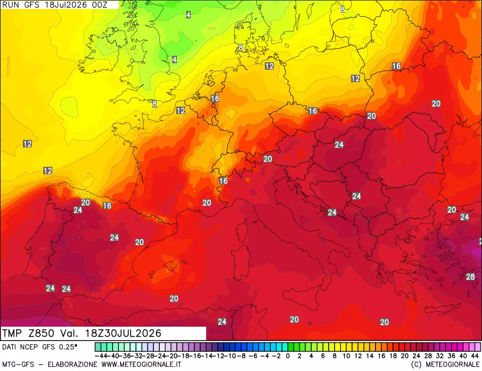 mappa 850 hPa Temp